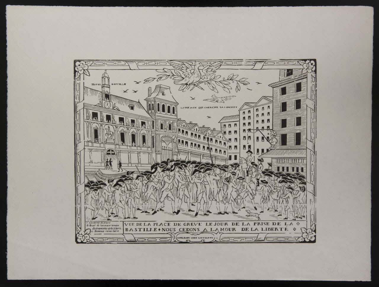 estampe VUE DE LA PLACE DE GREVE LE JOUR DE LA PRISE DE LA  BASTILLE. NOUS CEDONS A LAMOUR DE LA LIBERTE 1955.11.6.1 Photo