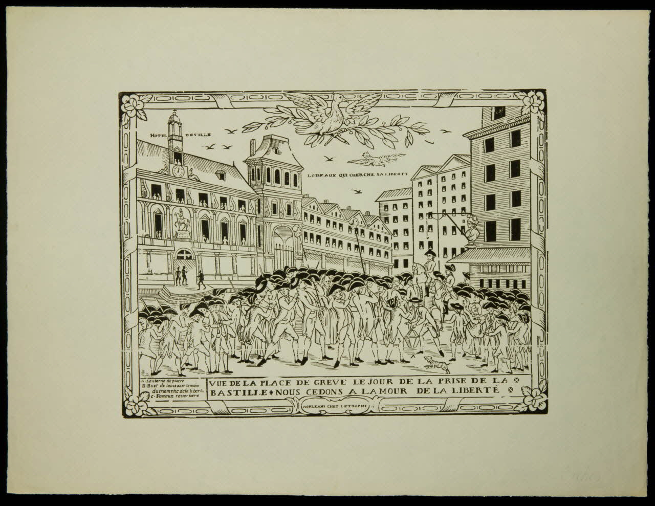 estampe VUE DE LA PLACE DE GREVE LE JOUR DE LA PRISE DE LA  BASTILLE. NOUS CEDONS A L'AMOUR DE LA LIBERTE. 1955.11.6.2 Photo