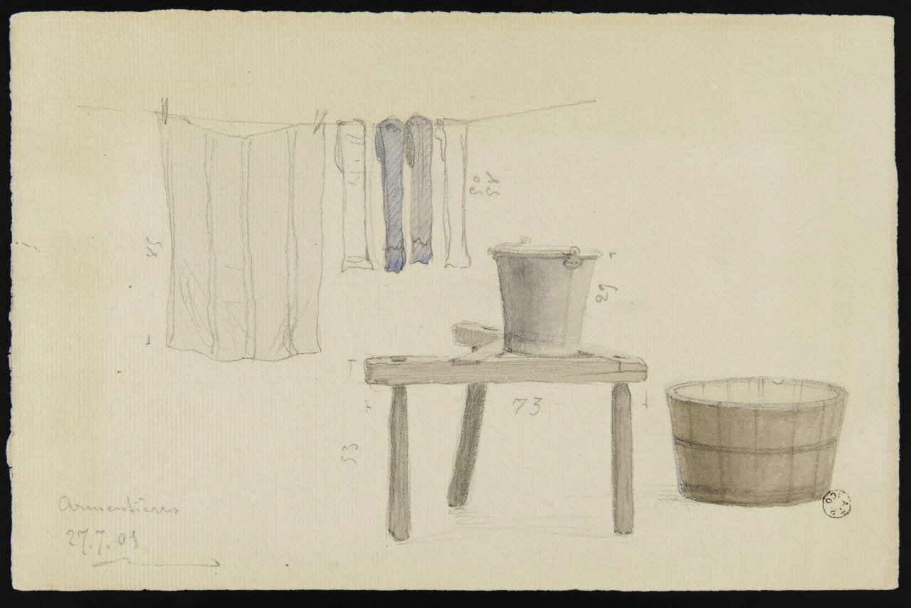 Costard A. dessin Trépied de laveuse et linge séchant Armentières 1901 1955.155.1 Photo
