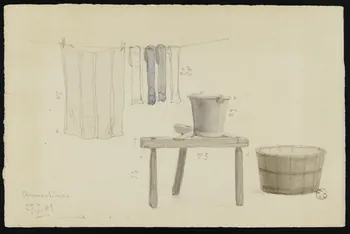 Costard A. dessin Trépied de laveuse et linge séchant Armentières 1901 1955.155.1 Photo