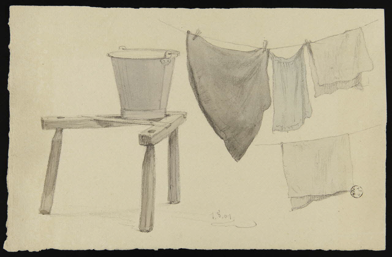 Costard A. dessin Trépied de laveuse et linge séchant Armentières 1901 1955.155.2 Photo