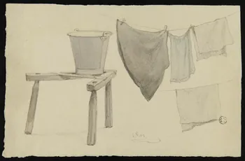 Costard A. dessin Trépied de laveuse et linge séchant Armentières 1901 1955.155.2 Photo
