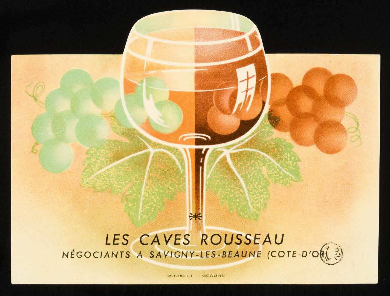 étiquette publicitaire LES CAVES ROUSSEAUX  NEGOCIANTS A SAVIGNY-LES-BEAUNE (COTE-D'OR) 1955.156.8 Photo