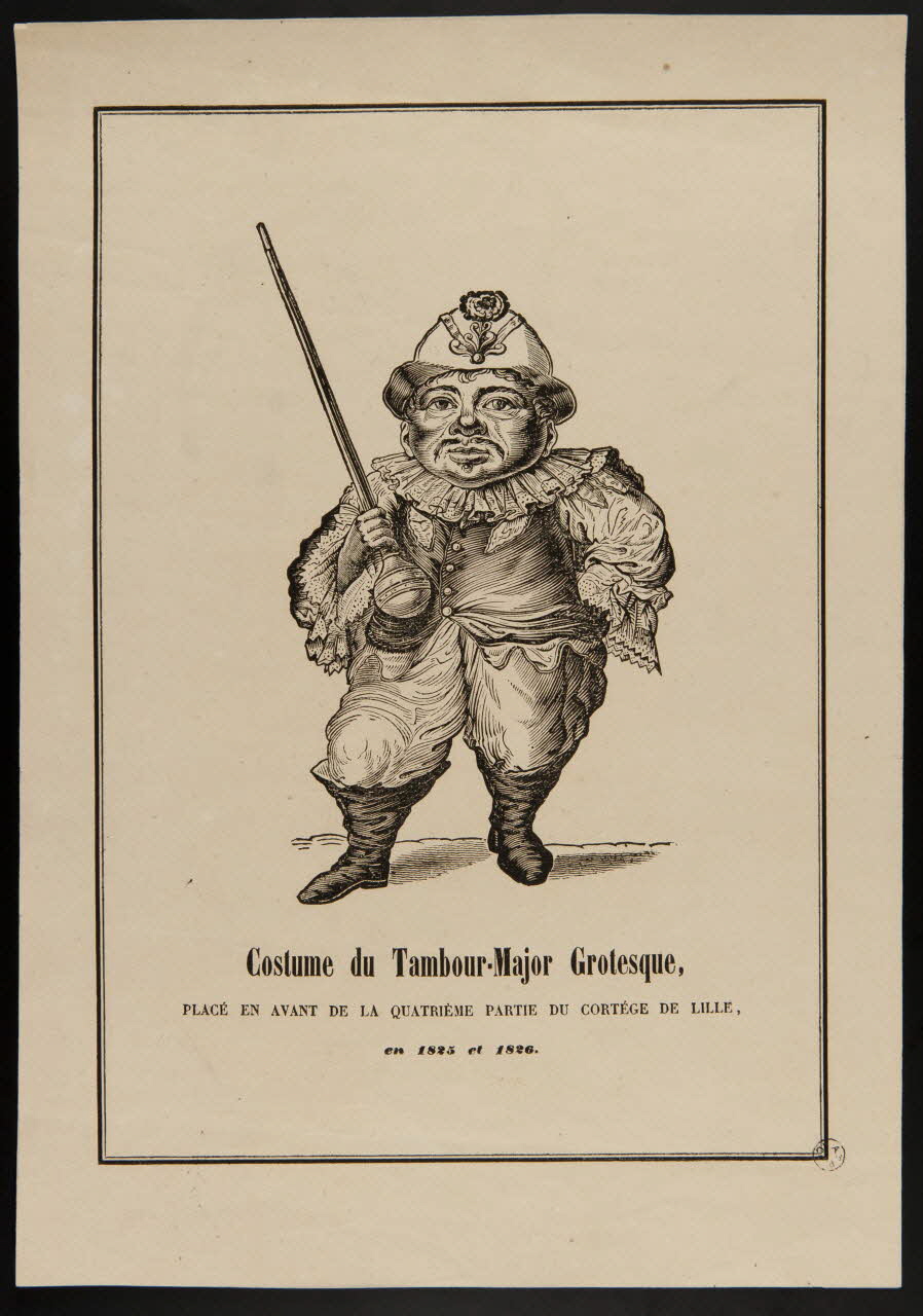 Henri Désiré Porret ; Jean-Baptiste Castiaux ; Simon-François Blocquel estampe COSTUME DU TAMBOUR-MAJOR GROTESQUE,  PLACE EN AVANT DE LA QUATRIEME PARTIE DU CORTEGE DE LILLE,  EN 1825 et 1826. Lille 1837-1863 1955.157.4 Photo