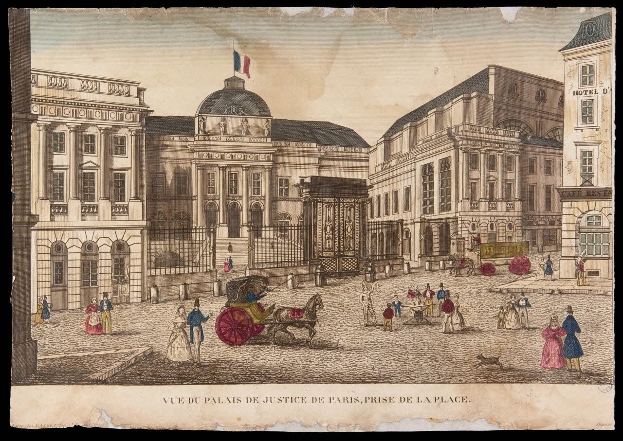 Basset. Paris imagerie ancienne VUE DU PALAIS DE JUSTICE DE PARIS, PRISE DE LA PLACE. Paris 1830-1840 1955.158.7 Photo