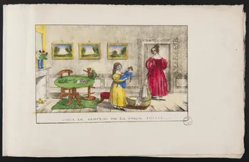estampe VOILA LE BERCEAU DE LA JOIE POUPEE (titre inscrit)  [illisible] 1955.18.41.2  Photo
