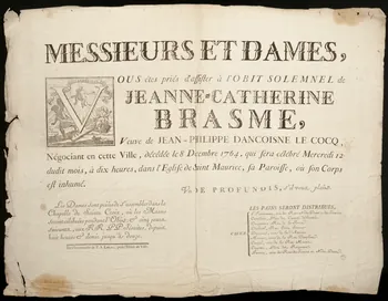 estampe Avis de obit solennel de Jeanne-Catherine Brasme 1955.18.62 Photo