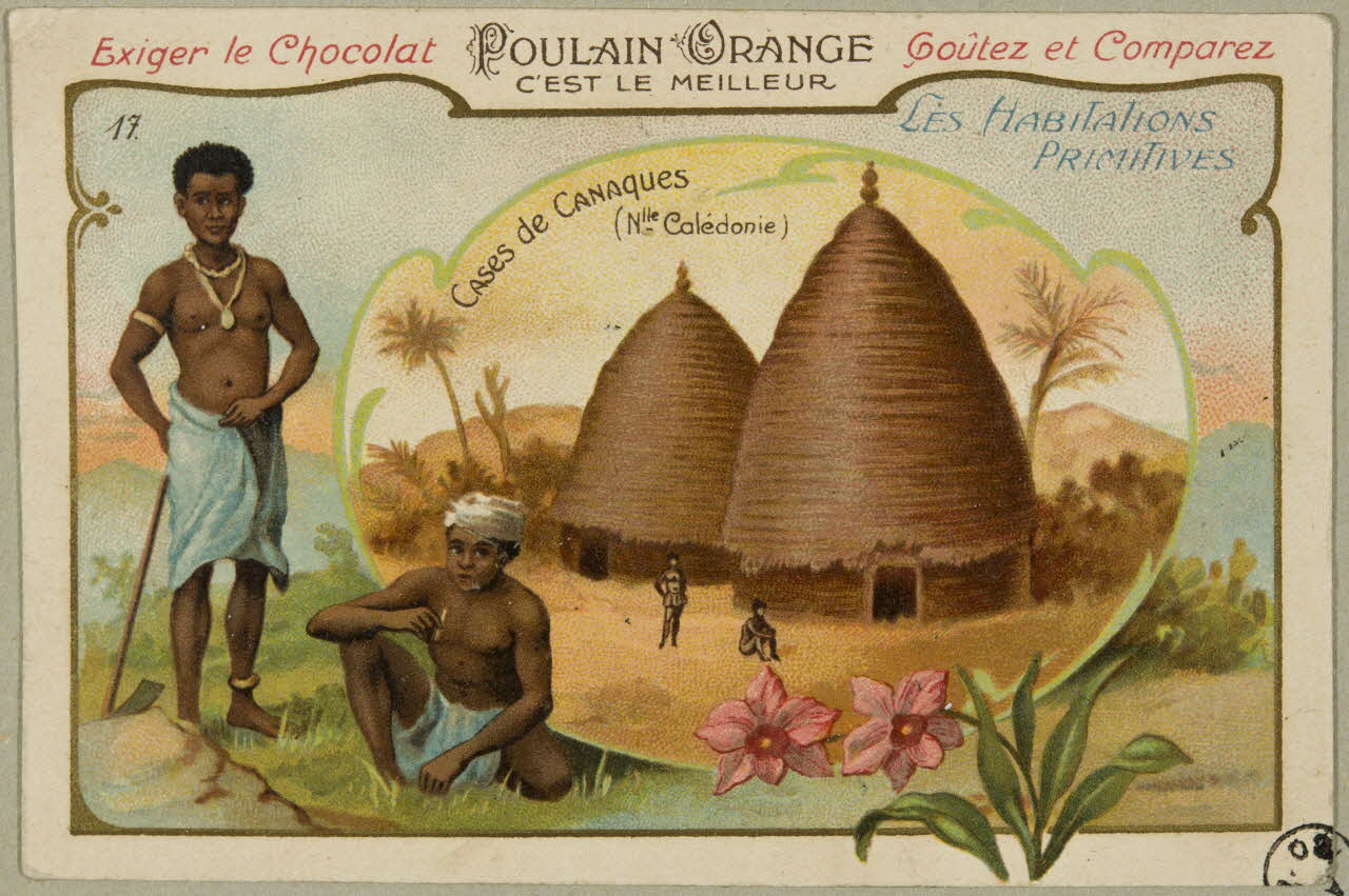 estampe LES HABITATIONS PRIMITIVES  CASES de CANAQUES (Nelle Calédonie) 1955.4.149 Photo