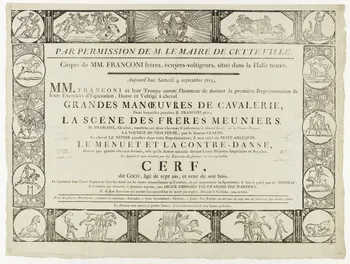affiche Cirque de MM. FRANCONI frères, écuyers-voltigeurs, situé dans la Halle neuve. 1813 1955.46.1 Photo