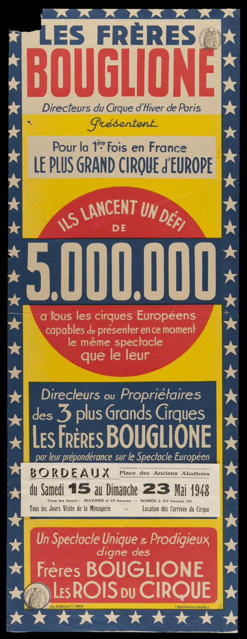 affiche LES FRERES  BOUGLIONE  Directeurs du Cirque d'Hiver de Paris 1955.46.109 Photo