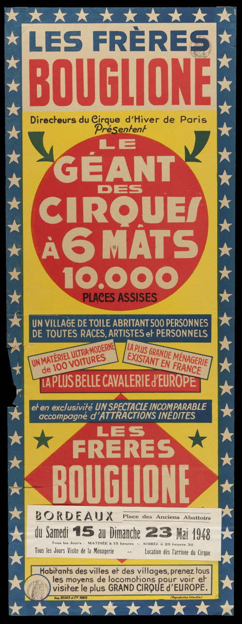 affiche LES FRERES  BOUGLIONE  LE  GEANT  DES  CIRQUES  A 6 MÂTS 1955.46.110 Photo