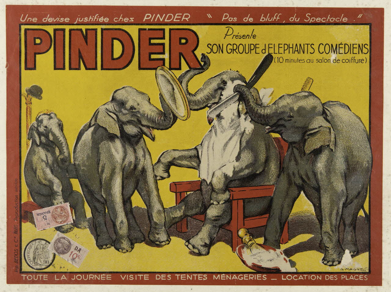 affiche PINDER Présente  SON GROUPE d ELEPHANTS COMEDIENS 1955.46.129 Photo