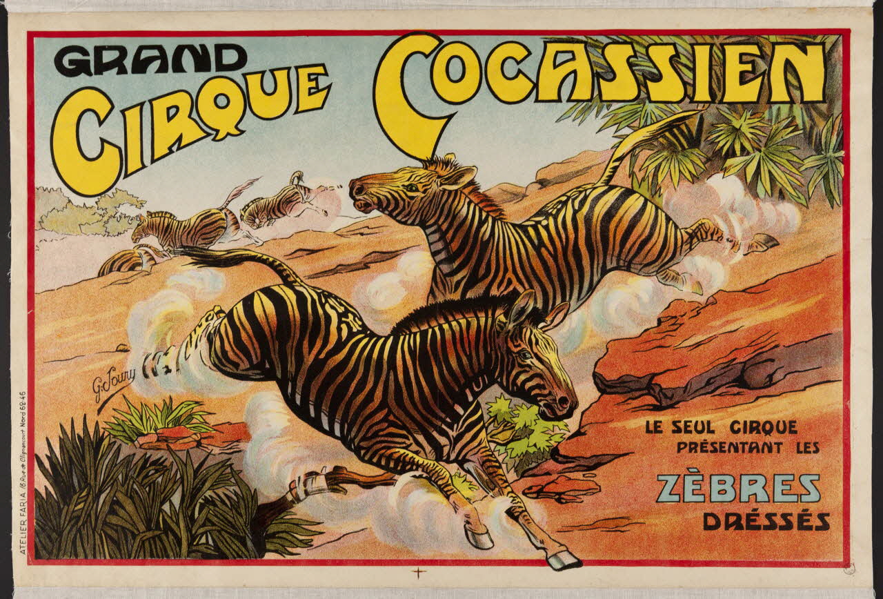 affiche GRAND  CIRQUE COCASSIEN  LE SEUL CIRQUE  PRESENTANT LES   ZEBRES  DRESSES 1955.46.179 Photo
