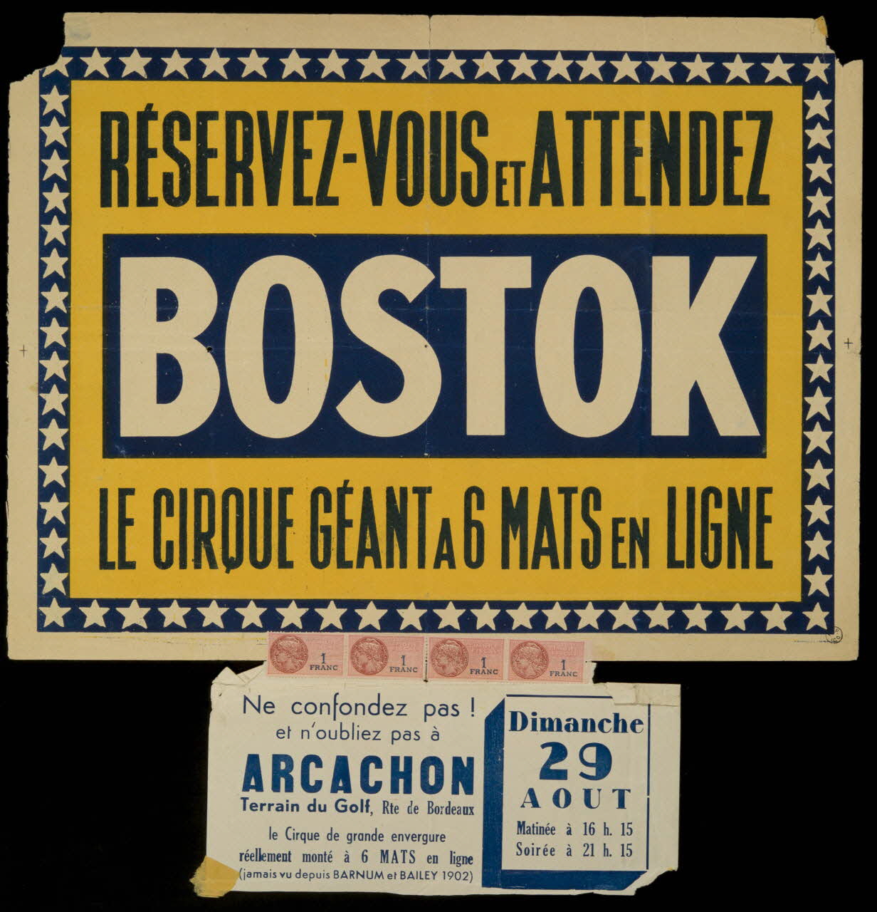 estampe RESERVEZ-VOUS ET ATTENDEZ  BOSTOK  LE CIRQUE GEANT A 6 MATS EN LIGNE 1955.46.183 Photo