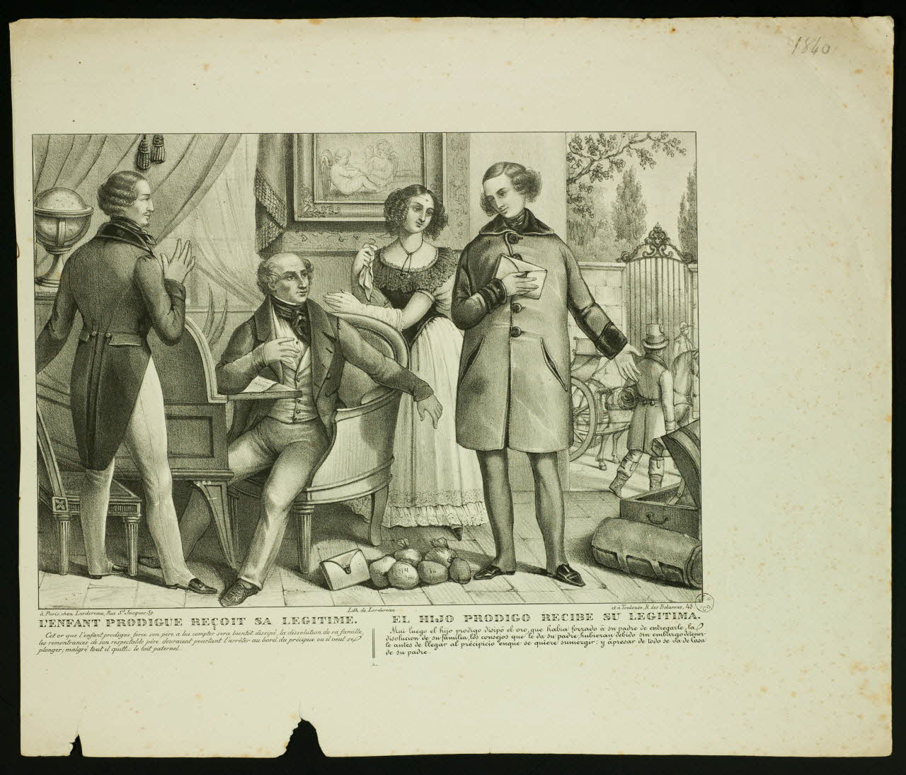 Lordereau ; Ferdinand Dubreuil partie d'un ensemble d'estampes L'ENFANT PRODIGUE RECOIT SA LEGITIME Toulouse 1820-1859 1955.57.164 Photo