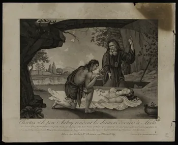 estampe Chaclas et le père Aubry rendant les derniers devoirs à Atala. 1955.57.179 Photo