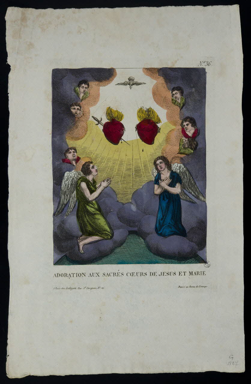 estampe ADORATION AUX SACRES COEURS DE JESUS ET MARIE 1955.57.250 Photo