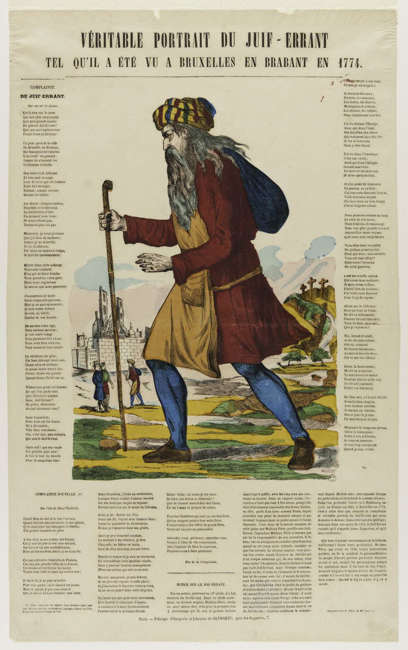 Charles-Eugène Glémarec ; Jean-Baptiste Gros estampe VERITABLE PORTRAIT DU JUIF-ERRANT  TEL QU'IL A ETE VU A BRUXELLES EN BRABANT EN 1774. Paris 1849-1854 1955.57.56 Photo