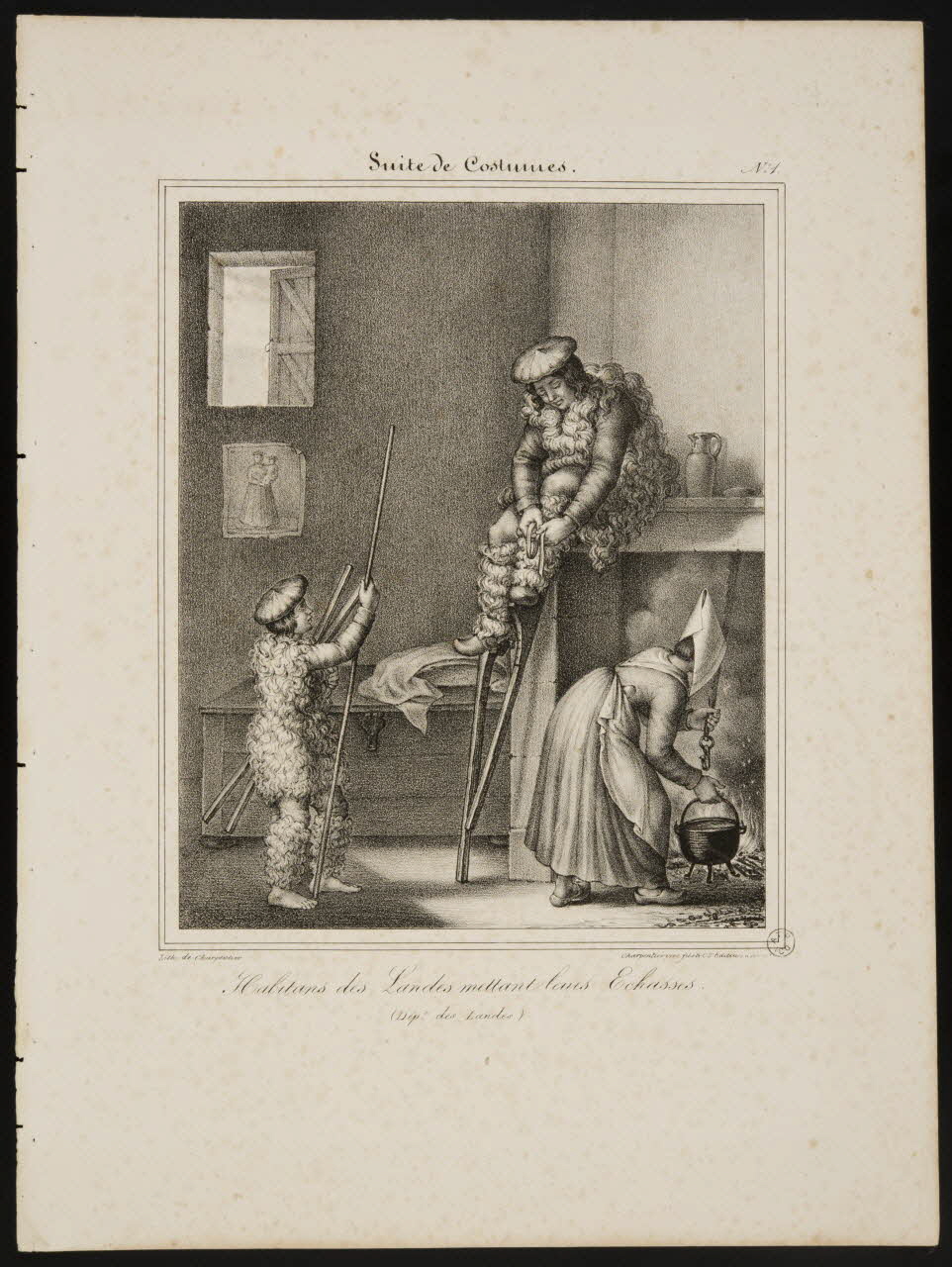 Henri Désiré Charpentier ; Charpentier Père et Fils et Cie élément d'ensemble Habitans (sic) des Landes mettant leurs Echasses. 1824-1834 1956.107.7 Photo