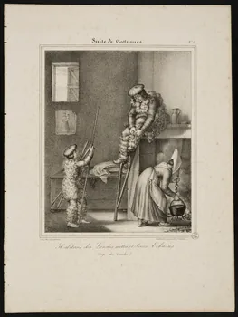 Henri Désiré Charpentier ; Charpentier Père et Fils et Cie élément d'ensemble Habitans (sic) des Landes mettant leurs Echasses. 1824-1834 1956.107.7 Photo