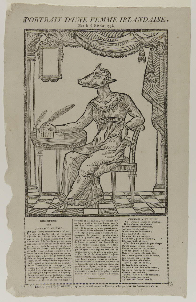 Alphonse Picard ; Guérin Jean François imagerie ancienne PORTRAIT D'UNE FEMME IRLANDAISE,  Née le 6 Février 1794. Caen 1815-1836 1956.120.23 Photo