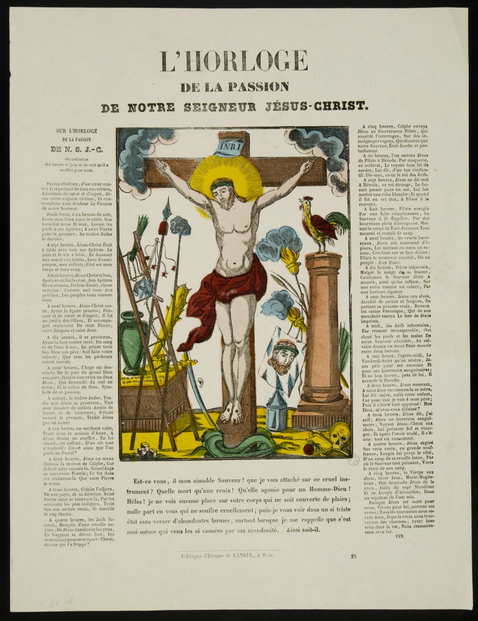 Charles Nicolas Gangel estampe L'HORLOGE  DE LA PASSION  DE NOTRE SEIGNEUR JESUS-CHRIST. Metz 1852-1858 1956.120.26 Photo