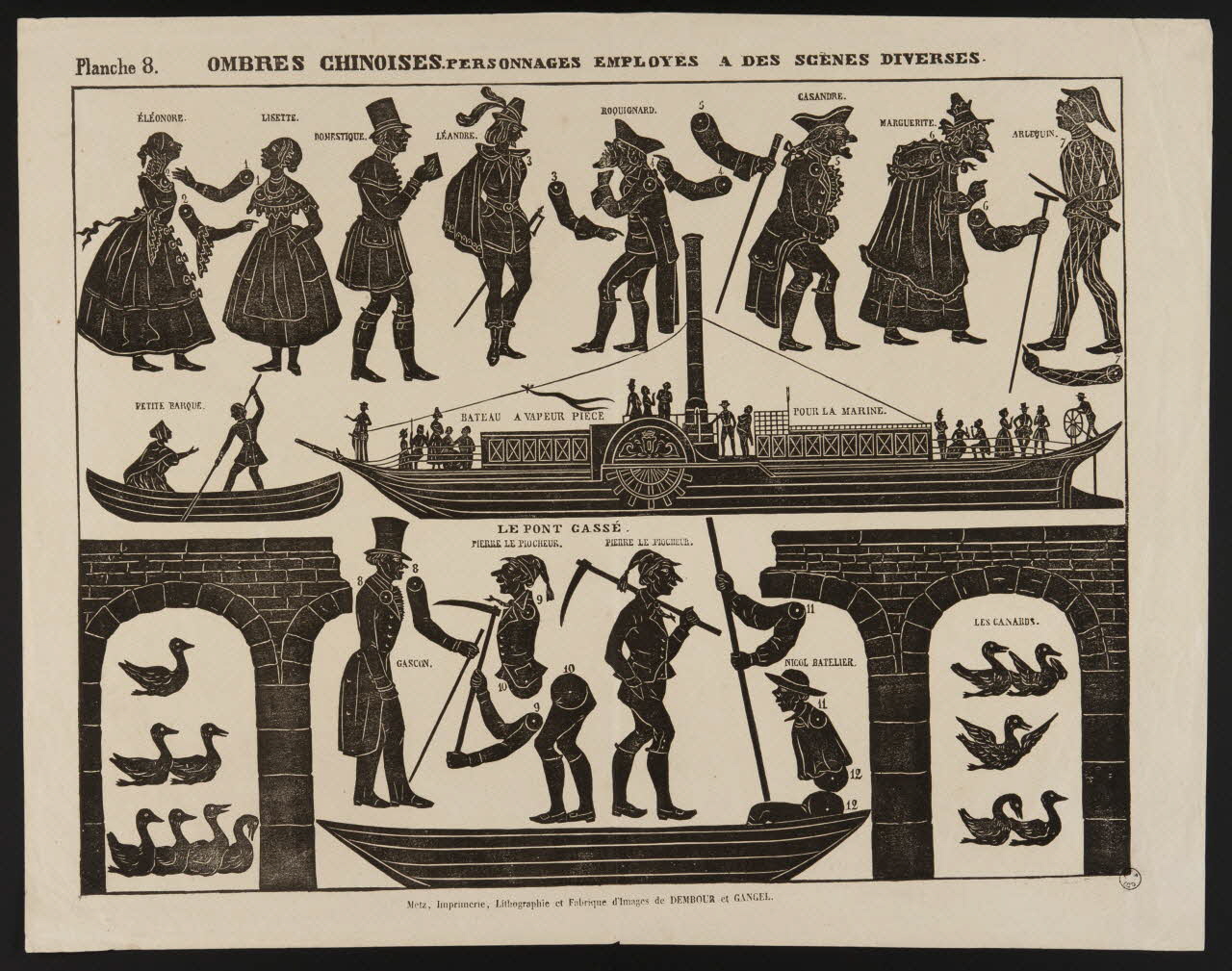 Dembour et Gangel jeu, ombre chinoise OMBRES CHINOISES. PERSONNAGES EMPLOYES A DES SCENES DIVERSES. Metz 1840-1852 1956.71.1 Photo