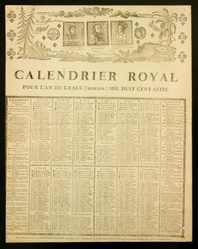 Trenchard-Béhourt veuve ; Trenchard-Béhourt veuve (imprimeur imagerie ancienne CALENDRIER ROYAL  POUR L'AN DE GRACE (BISSEXTIL) MIL HUIT CENT SEIZE. Rouen 1815 1956.9.1.23  Photo