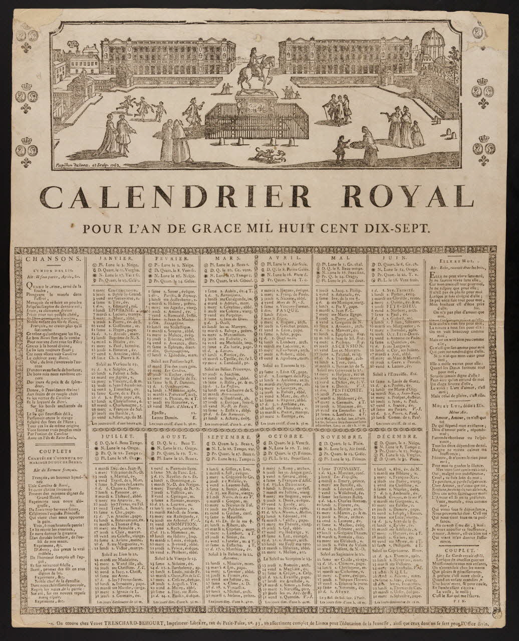 Jean-Michel Papillon ; Trenchard-Béhourt veuve ; Trenchard-B imagerie ancienne CALENDRIER ROYAL  POUR L'AN DE GRACE MIL HUIT CENT DIX-SEPT. Rouen 1816 1956.9.1.24 Photo