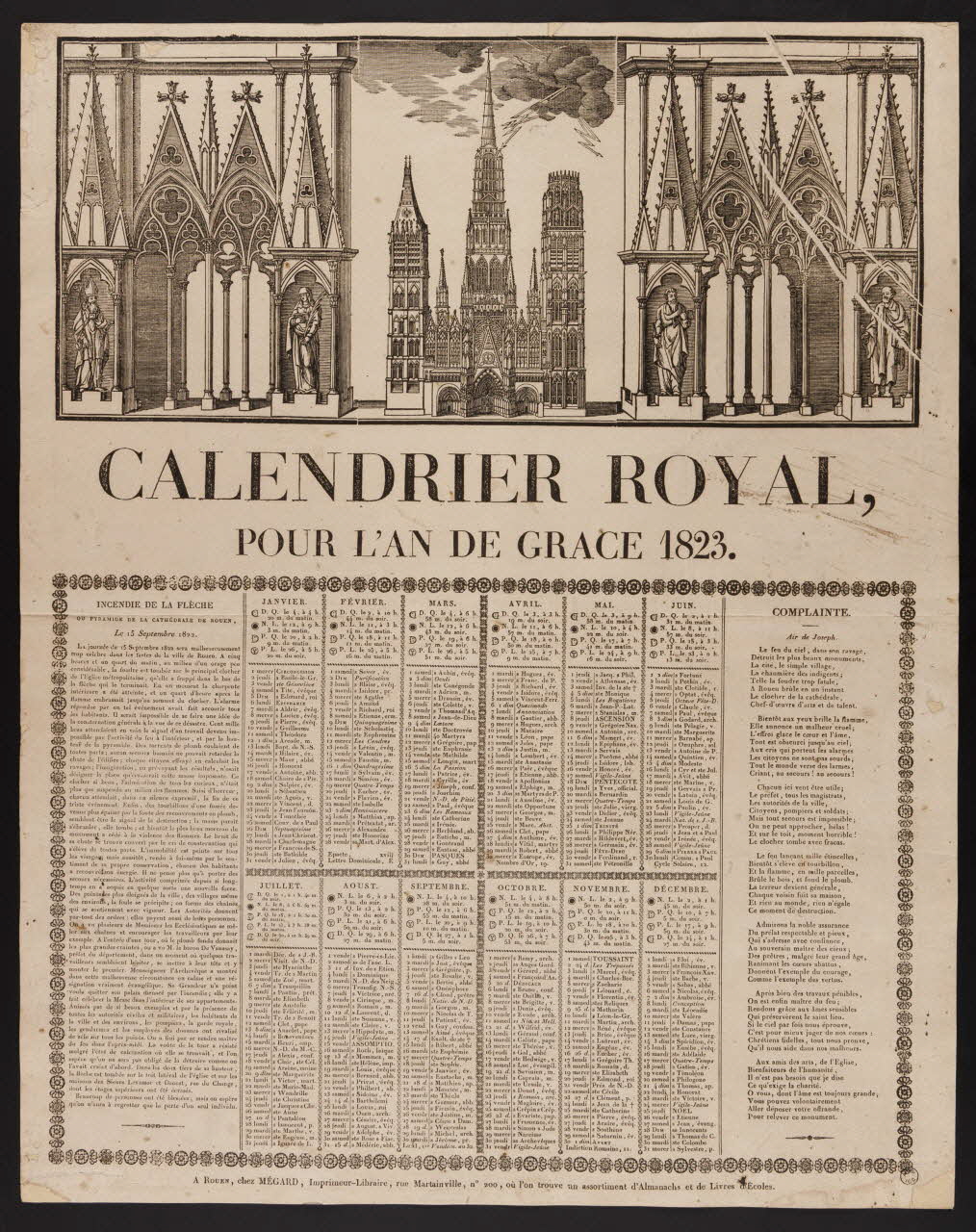 Mégard Jean-Baptiste-Pierre-Sébastien imagerie ancienne CALENDRIER ROYAL,  POUR L'AN DE GRACE 1823. Rouen 1822 1956.9.1.29 Photo