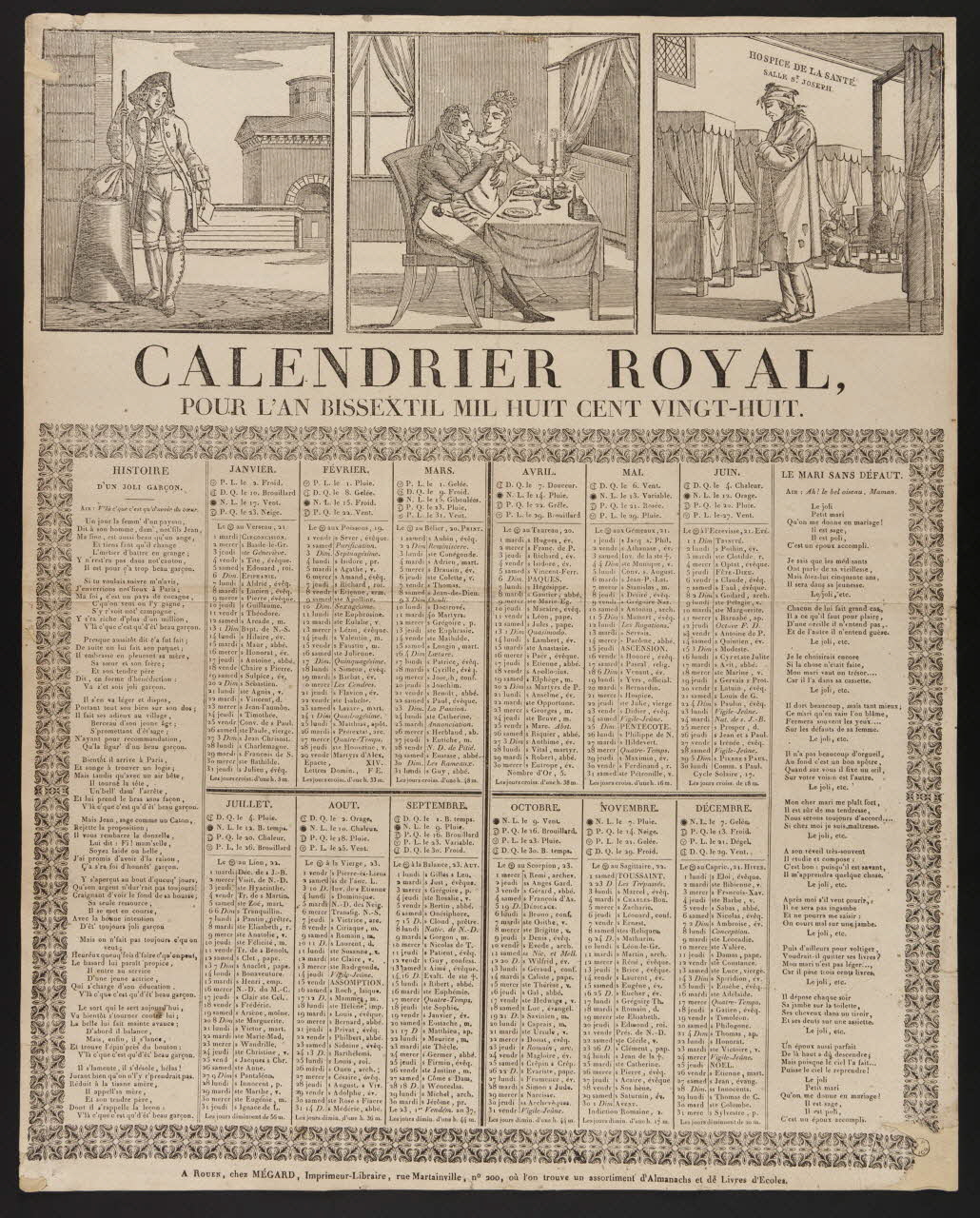 Mégard Jean-Baptiste-Pierre-Sébastien imagerie ancienne CALENDRIER ROYAL,  POUR L'AN BISSEXTIL MIL HUIT CENT VINGT-HUIT. Rouen 1827 1956.9.1.32 Photo