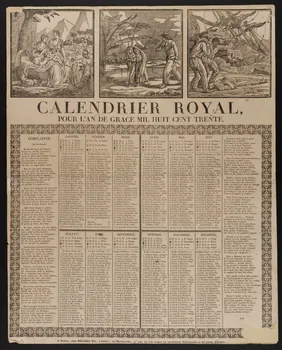 Sébastien Mégard imagerie ancienne CALENDRIER ROYAL,  POUR L'AN DE GRACE MIL HUIT CENT TRENTE. Rouen 1829 1956.9.1.34 Photo