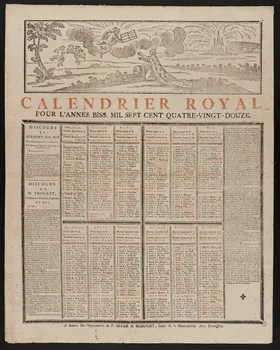 Seyer P. ; Béhourt imagerie ancienne CALENDRIER ROYAL  POUR L'ANNEE BISS. MIL SEPT CENT QUATRE-VINGT-DOUZE. France 1791 1956.9.1.4 Photo