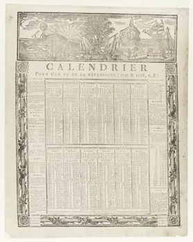 P. Dubuc ; Dumesnil L. veuve ; Montier imagerie ancienne CALENDRIER  POUR L'AN VIe DE LA REPUBLIQUE Rouen 1797 1956.9.1.7 Photo