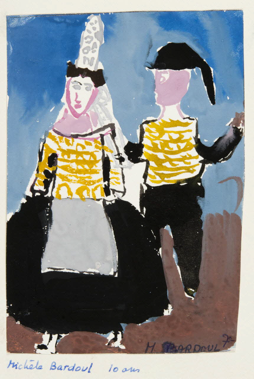 dessin Couple de Bretons en costume traditionnel 1956 1957.11.15 Photo