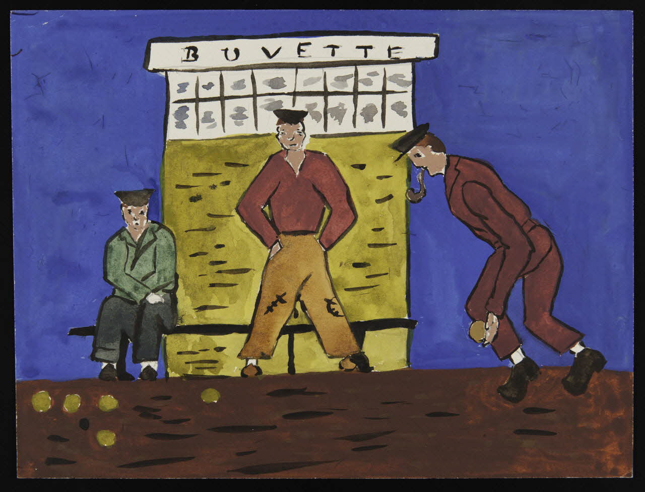 dessin Dessin d'enfant : partie de pétanque Bretagne, France 1956 1957.11.39 Photo Mucem