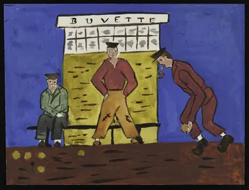 dessin Dessin d'enfant : partie de pétanque Bretagne, France 1956 1957.11.39  Photo Mucem