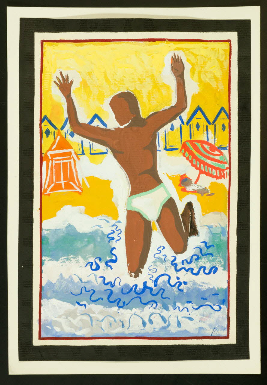 dessin Dessin d'enfant : homme noir dans la mer 1957.11.65 Photo