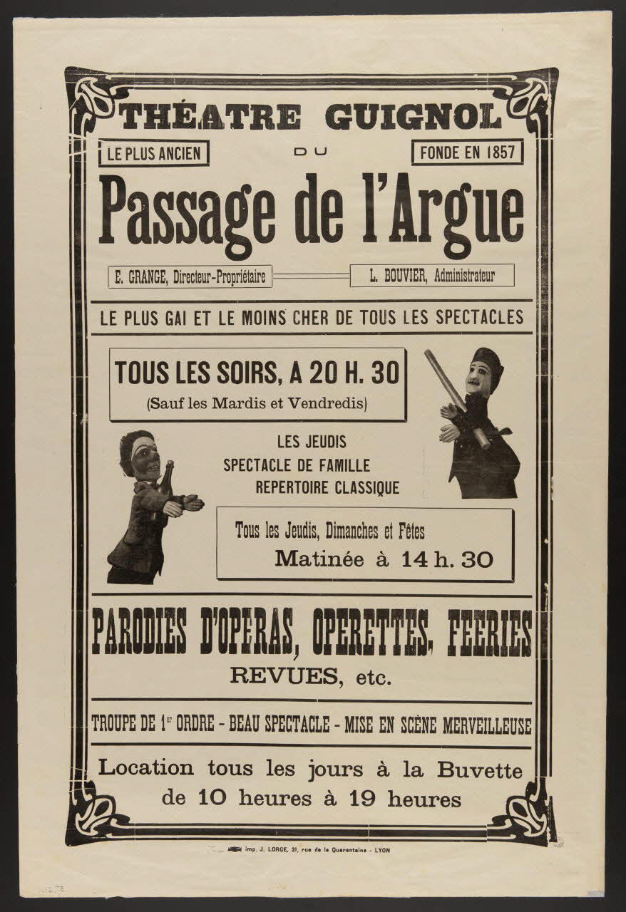 affiche THEATRE GUIGNOL  DU  Passage de l'Argue 1957.121.1.1 Photo