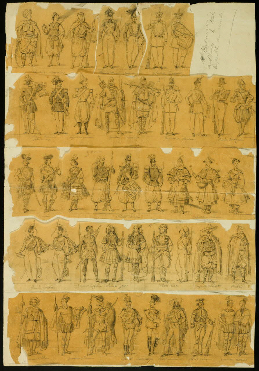 dessin Costumes militaires de toutes les parties du monde. 1957.131.42.1-7 Photo