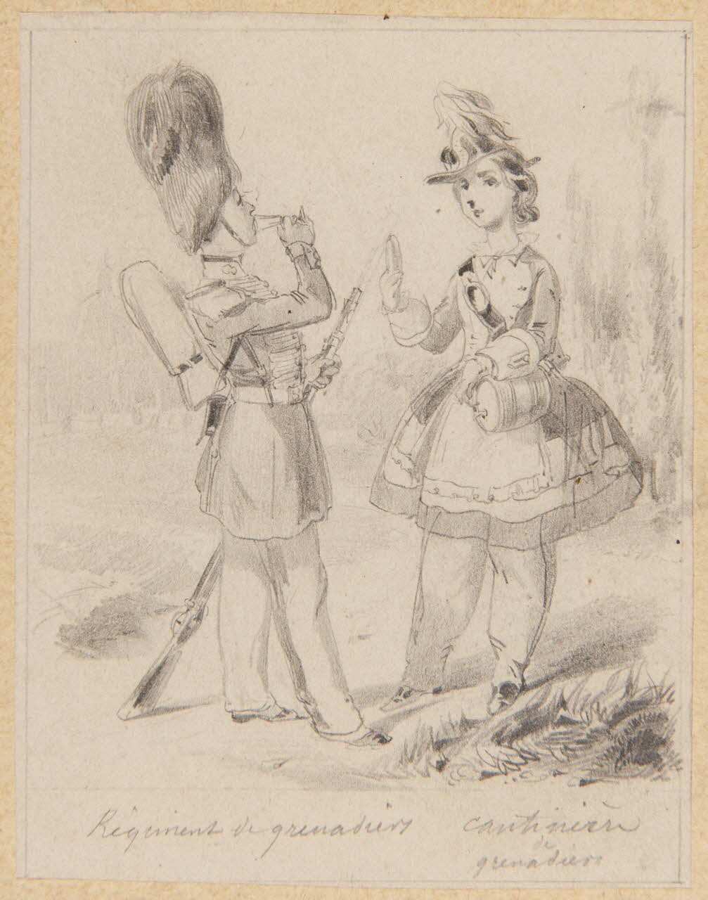François-Charles Pinot dessin Régiment de grenadiers  cantinière  de  grenadiers 1852-1870 1957.131.7 Photo