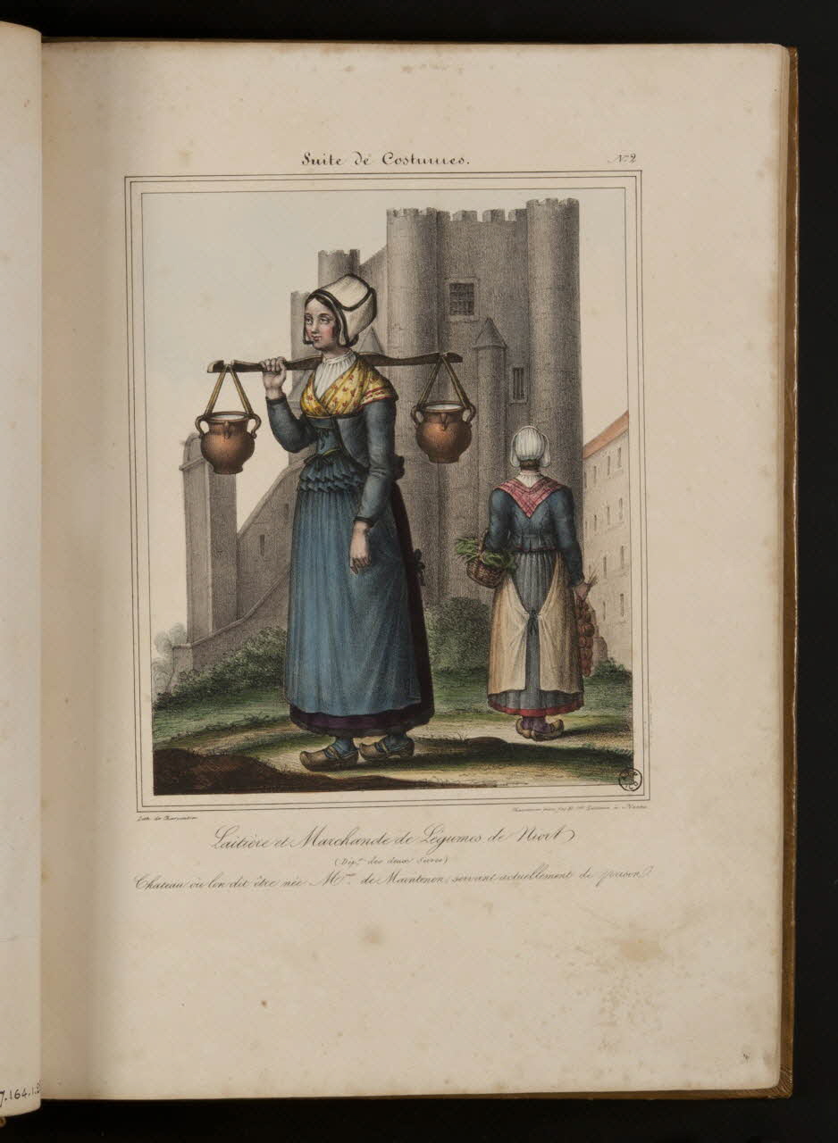 Henri Désiré Charpentier ; Charpentier Père et Fils et Cie élément d'ensemble Laitière et Marchande de Légumes de Niort.  (Dépt des deux Sèvres)  Chateau où lon dit être née Mme de Maintenon, servant actuellement de prison. 1824-1834 1957.164.1.26 Photo