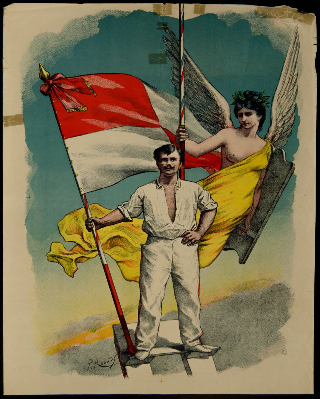 estampe Homme tenant un drapeau sous les yeux d'une allégorie 1957.170.1  Photo