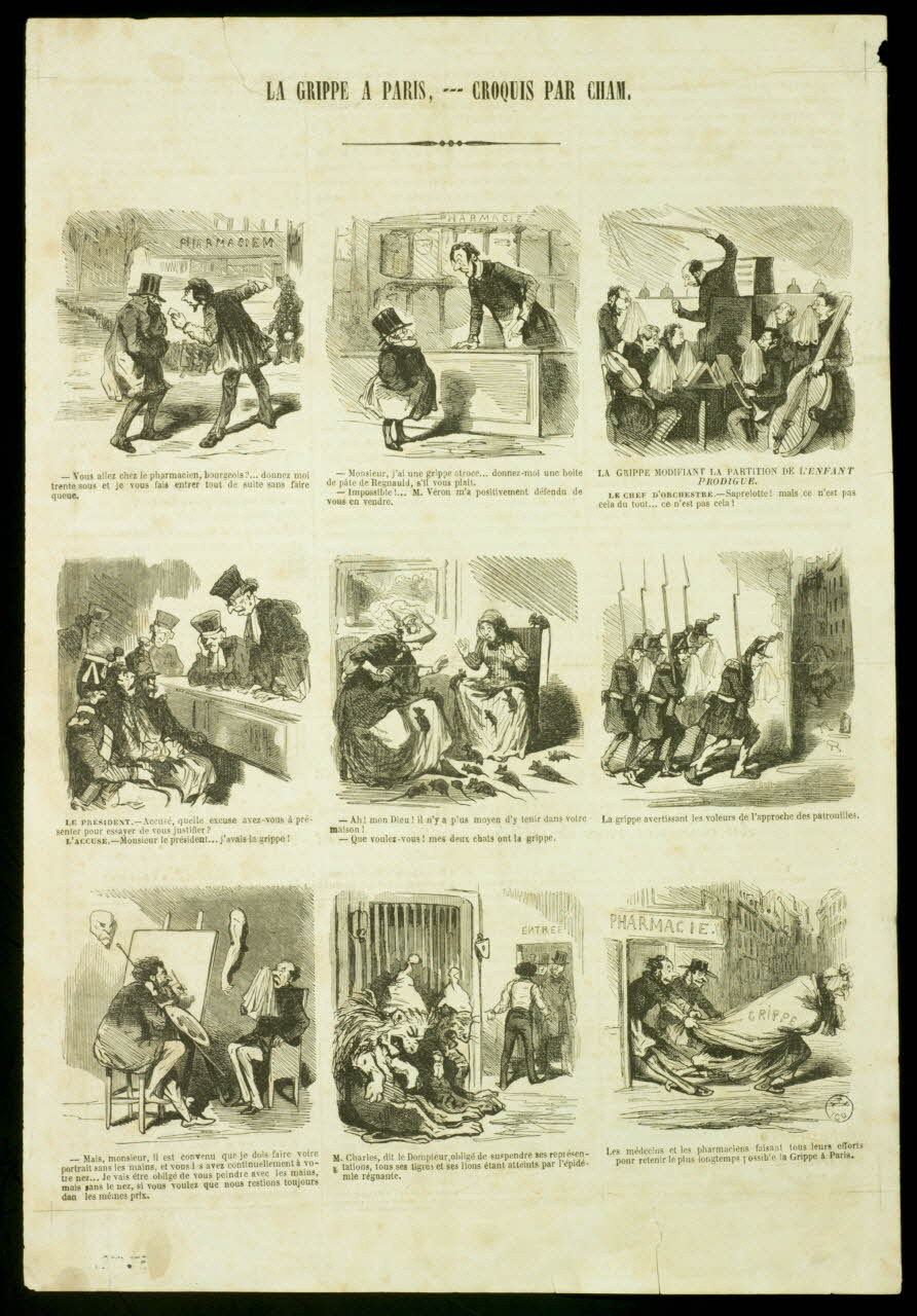 Amédé, Charles, Henri Cham  Comte De Noé Dit ; Lange-Lévy estampe LA GRIPPE A PARIS, CROQUIS PAR CHAM. Île-de-France, France 1851 1957.172.11 Photo