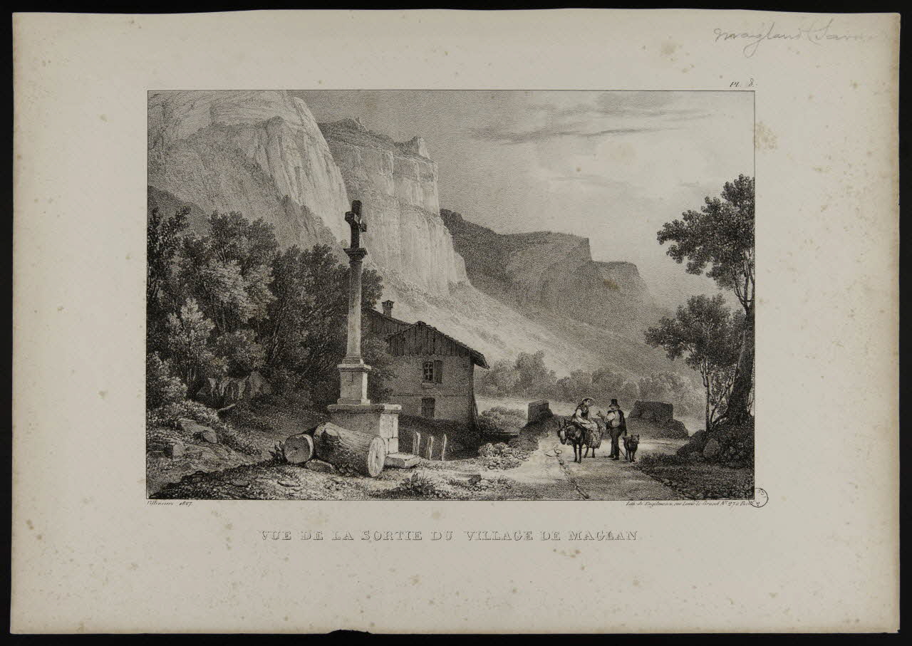 estampe VUE DE LA SORTIE DU VILLAGE DE MAGLAN. 1957.175.190 Photo