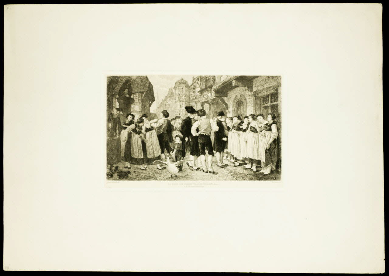 estampe LA FOIRE AUX SERVANTES A BOUXVILLER (Alsace) 1957.175.274 Photo