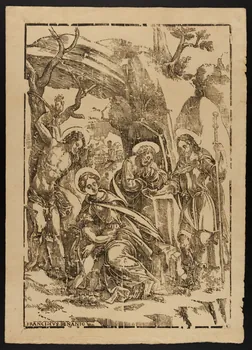 estampe Sainte famille, Saint Sébastien et Saint Roch 1957.175.396 Photo
