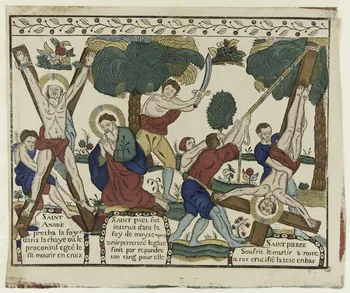 Le Blond Jean ; Guillaume Allabre ; Pierre Leloup imagerie ancienne Le jardin spirituel du martyre des apôtres Le Mans 1773-1836 1957.21.2 Photo