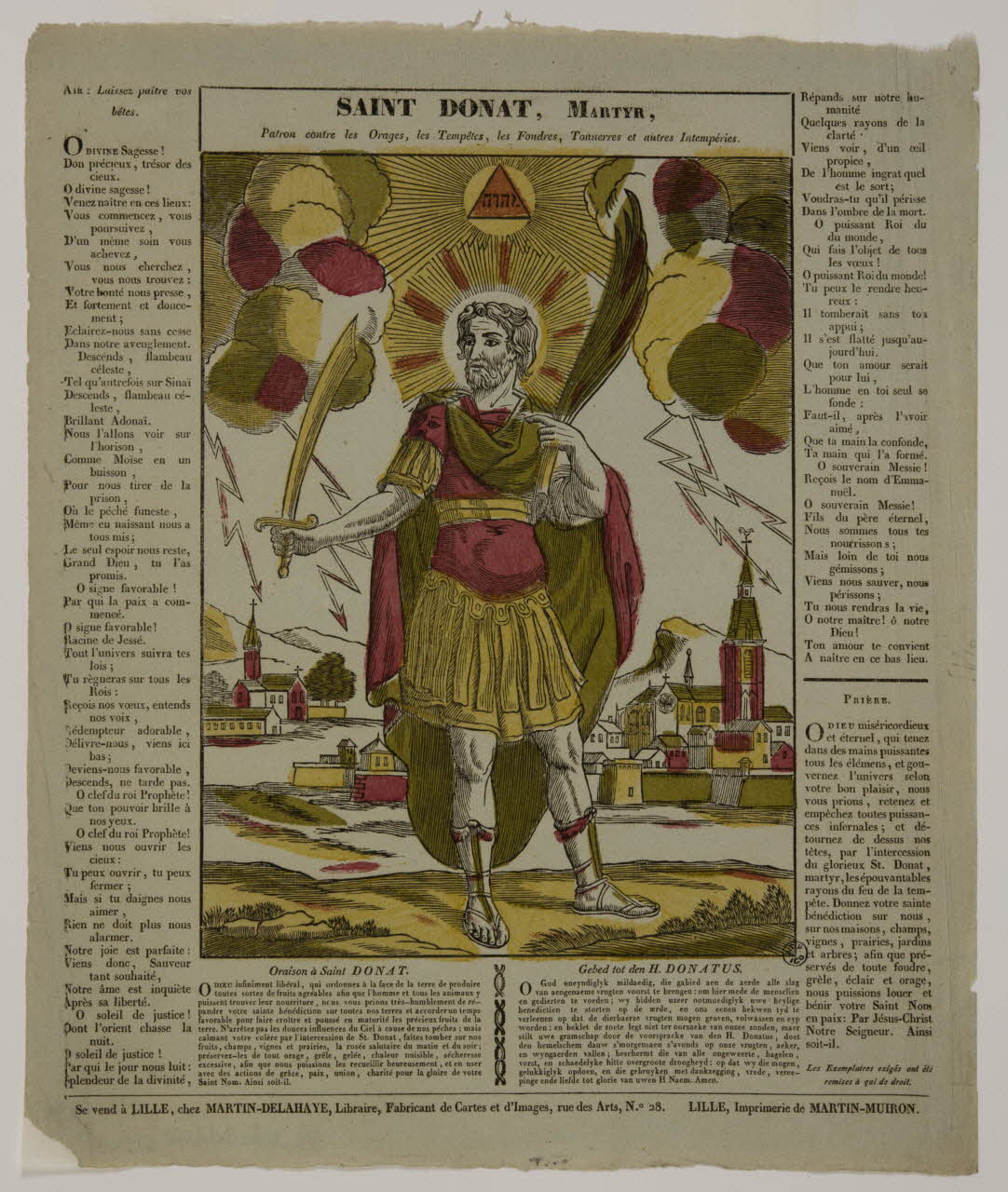 Henri Alexandre Joseph Martin-Delahaye ; Martin-Muiron Louis imagerie ancienne SAINT DONAT, MARTYR,  Patron contre les Orages, les Tempêtes, les Foudres, Tonnerres et autres Intempéries. Lille 1820-1833 1957.21.8 Photo