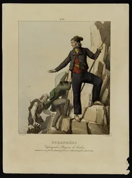 estampe PYRENNEES  Lafont, guide à Bagnère de Luchon,  ascension au pic du Quairat, pic carré. 1585 toises, le 12 Août 1833. 1957.38.13 Photo